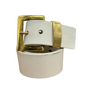 Garay Wide Leather Belt White Gold Vintage Womens SZ Small Minimalist Chic 60s